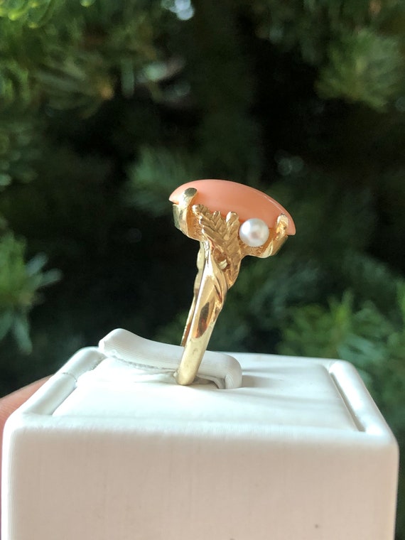 Vintage 14k Angel Skin Coral South Sea Pearl Ring - image 3