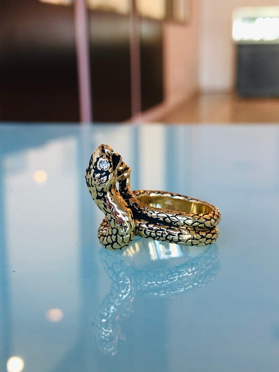 Vintage 14k Diamond Rattle Snake Ring Gem
