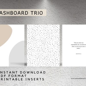DASHBOARD TRIO Dashboards, 2021, Divisor de planificador, Inserciones de planificador mínima, Seccionamiento, Bolsillo, Personal, Media Carta, Mini Hp, A6