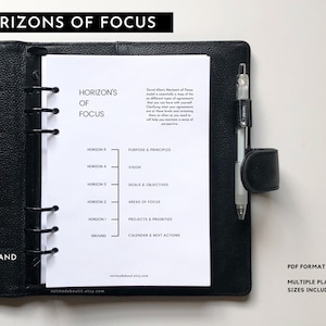 Horizons of Focus, david allen, GTD CHART, Planner, Minimal planner inserts, Sectioning, Pocket, Personal, Half Letter, Mini Hp, A6