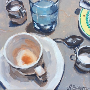 Original gouache painting French bistro