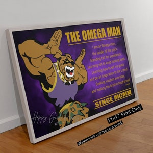 Omega Psi Phi Inspired Wall Art, Celebrate 1911 Brotherhood with this 11x17 Omega Man Art Brotherhood, Wall art, Home Decor, Purple and Gold