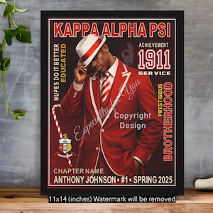Kappa Alpha Psi Door Sign, Crimson and Cream Wall Art (11x14 inches)