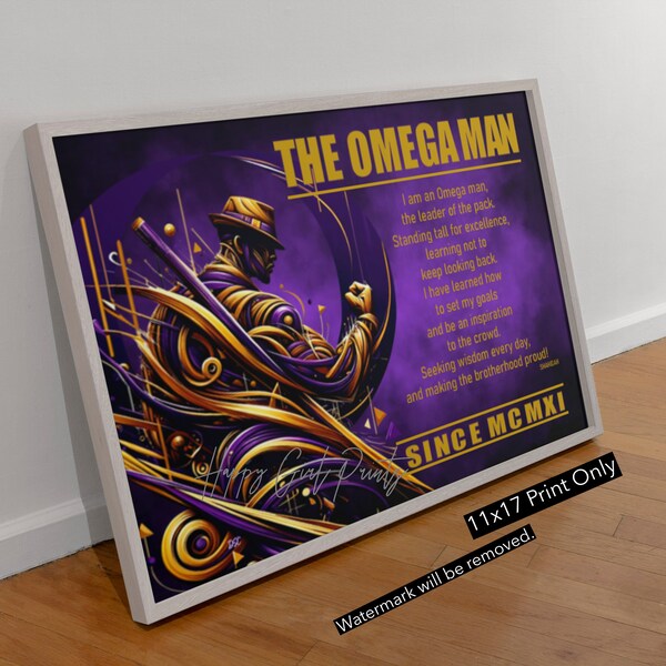 Omega Psi Phi Inspired Wall Art, Celebrate 1911 Brotherhood with this 11x17 Omega Man Art Brotherhood, Wall art, Home Decor, Purple and Gold