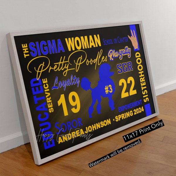 Sigma Gamma Rho Inspired Wall Art Personalized - Crossing Gift, SGR Decor, Pretty Poodle, 1922 SGRho Paraphernalia, Sigma Woman. Print Only!