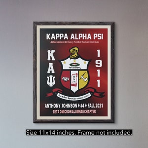 Kappa Alpha Psi Personalized Wall Art, Crimson and Cream Kappa Crossing Gifts, Kappa Man Cave Print size is 11&quot;x14&quot; in inches