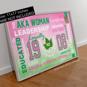 This is a beautiful, 11x17 Personalized AKA, Alpha Kappa Alpha Inspired Wall Art, Sisterhood 1908, Pink and Green, Pretty Girl