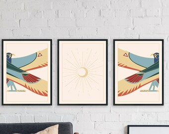 The Sun and Moon of Horus Art Print Set of Three | World Art | Contemporary Art | Modern Art | Digital Download | Instant Print