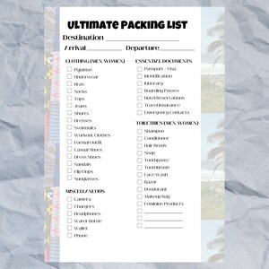 Printable Travel Packing Checklist | Editable Canva Packing List Template | Trip Planner