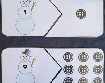 Number Identification Matching Puzzle - "Snowman Button Counting Puzzle"