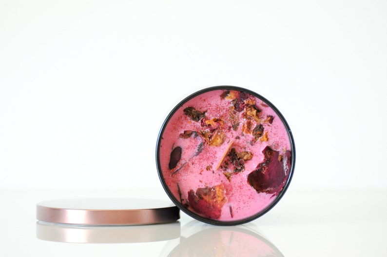 Rose Scented Soy Candles with Wooden Wick and Botanicals.