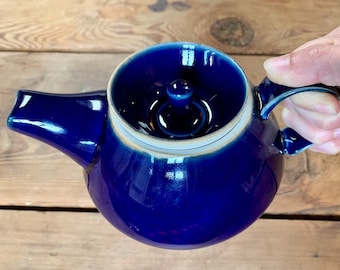 Porcelain Teapot with Drop Lid & Cobalt Blue Glaze, Handmade