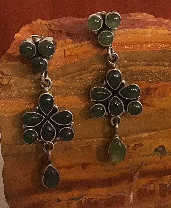Unique Silver and Jade Chandelier Earrings