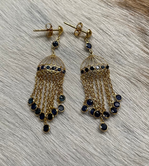 Gorgeous 18k Sapphire Chandelier Earrings - image 1