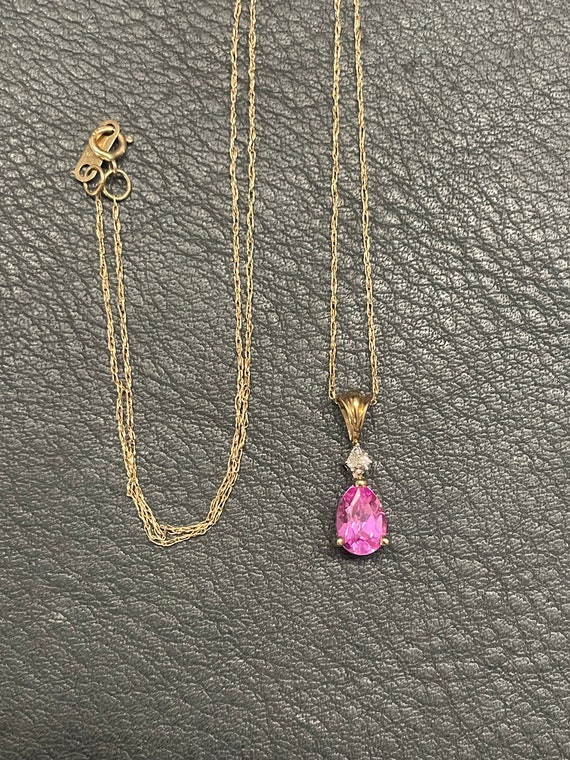 10k Diamond and Pink Topaz Necklace
