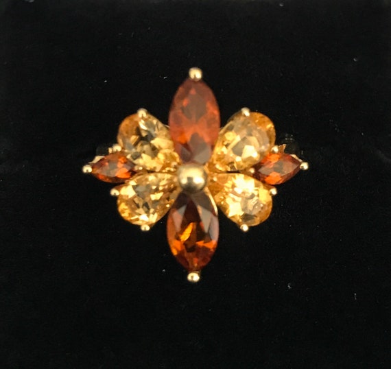 14k Smoky Topaz and Citrine Floral ring - image 4