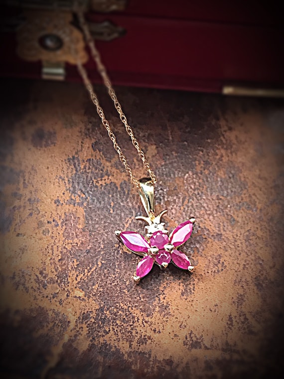 Beautiful 10k Ruby and Diamond Butterfly Necklace - image 1