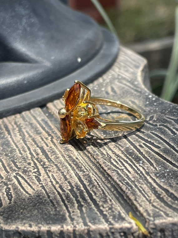 14k Smoky Topaz and Citrine Floral ring - image 3