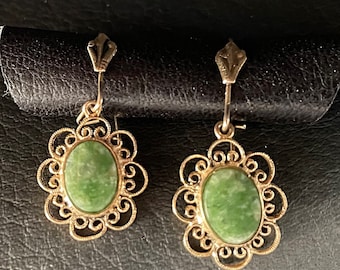 Etruscan Revival 14k gold Jasper Earrings