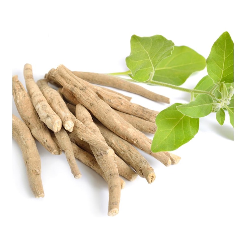 May include: A pile of dried, light brown, root-like herbs with green leaves.