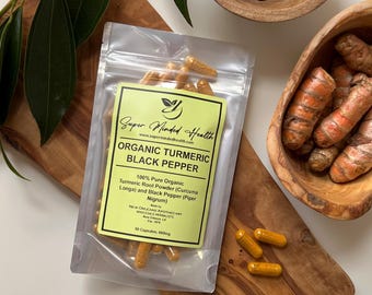 Capsules de curcuma et de poivre noir | Biologique | Curcuma longa | Astringent | 660 mg