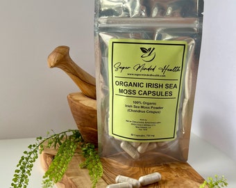 Organic Irish Sea Moss Capsules Raw Sebi Capsules 750mg Each (Chondrus Crispus)