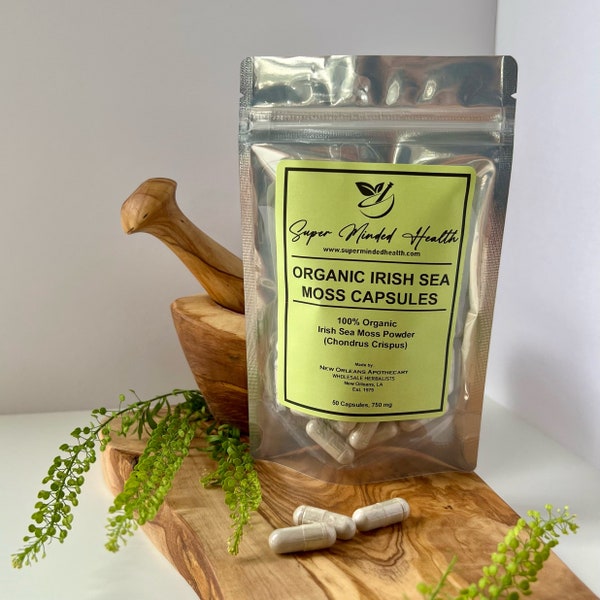 Organic Irish Sea Moss Capsules Raw Sebi Capsules 750mg Each (Chondrus Crispus)