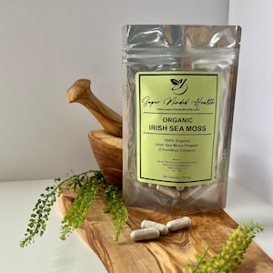 100 Organic Irish Sea Moss Capsules Raw Sebi Capsules 750mg Each (Chondrus Crispus)