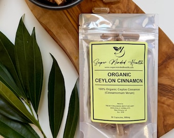 Ceylon Cinnamon Capsules | Organic Cinnamomum Verum | True Cinnamon | 500mg | Zero Fillers or Binders