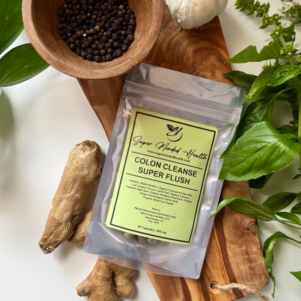 Cápsulas Super Flush™ para la limpieza de colon / Totalmente orgánicas, sin rellenos ni aglutinantes.