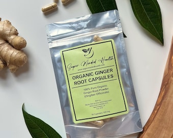 Cápsulas de raíz de jengibre en polvo / Orgánico / Zingiber Officinale / 530 mg / Carminativo