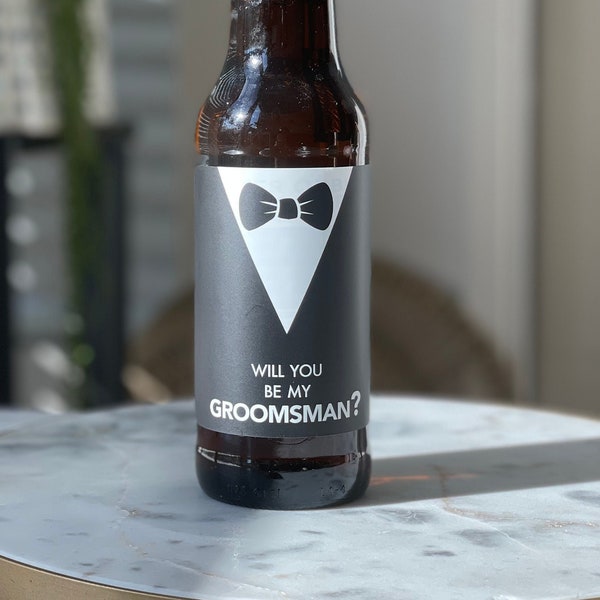 Groomsman and Best man Beer Labels for proposal,  Waterproof - 3.5 X 3.5"