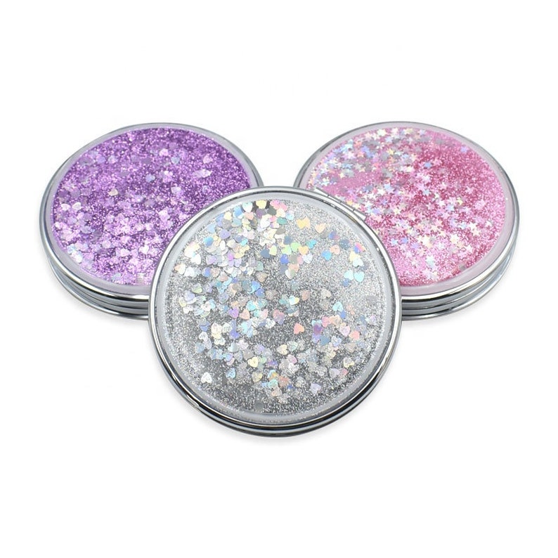 Round Heart Glitter Compact Mirror Bridesmaids Gift Etsy