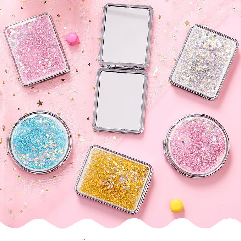 Round heart glitter compact mirror bridesmaids gift Etsy