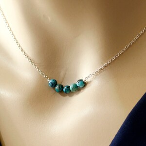 Natural Turquoise Beaded Necklace Sterling Silver Necklace Turquoise Choker Turquoise Bar Necklace December Birthstone Bridesmaid Necklace