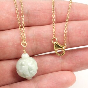 Jade Necklace, Jade Jewelry, Green Carved Jade Necklace, Gold Filled Chain, Valentine&#39;s Day Gift, Gemstone Jewelry