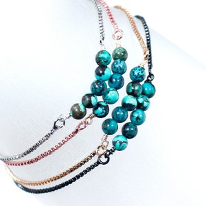 Natural Blue Turquoise Bracelet, Turquoise Jewelry, Round Beaded Bracelet, December Birthstone Bracelet, Bridesmaid Gift, Fit ALL