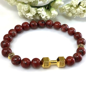 Red Jasper Beaded Bracelet, Jasper Jewelry, Red Bracelet, Boho healing protection meditation stretchy bracelet gift for men