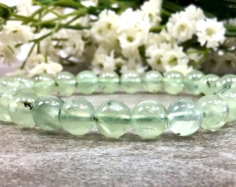 8mm Green Prehnite Bracelet, Positive Energy, Anxiety Relief