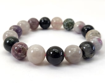 Handmade Natural Tourmaline Bracelet: 12mm Crystal Gemstone, Chakra Healing