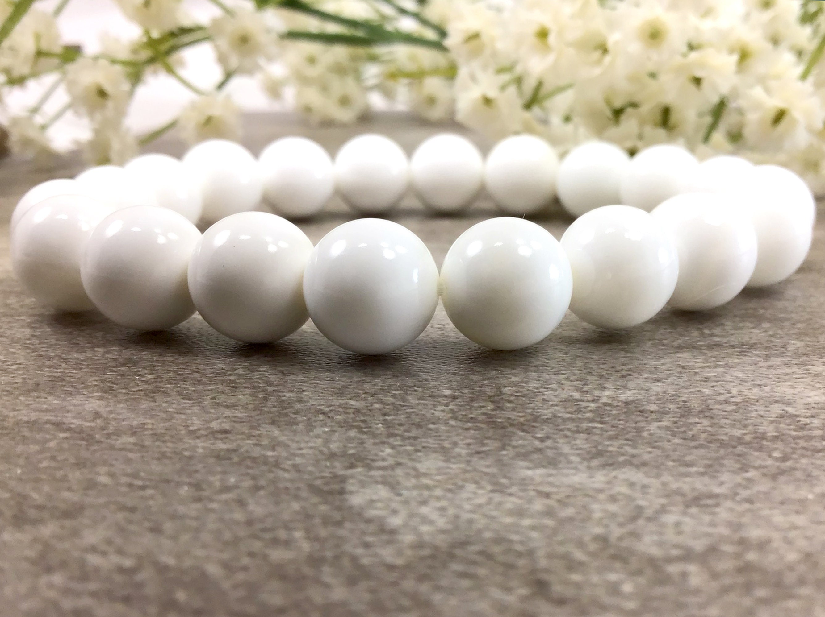 White Marble beaded bracelet with star charm 10mm, marble jewelry, healing  protection balancing calming stretch bracelet gift for women