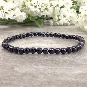 Natural Black Tourmaline Beaded Bracelet Jewelry Handmade 4mm Stretch Gemstone Bracelet Anxiety Relief Healing Protection Calming