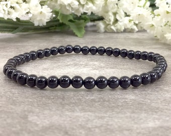 Black Tourmaline Beaded Bracelet Handmade Gemstone Jewelry 4mm