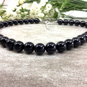 10mm Black Onyx Necklace, Mens Jewelry, Gemstone Necklace, Anxiety relief healing protection calming balance gift for men