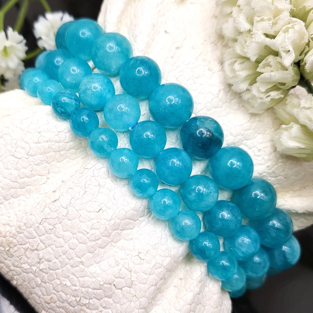 Sky Blue Calcite Bracelet Handmade 6mm 8mm 10mm Gemstone Round Beaded