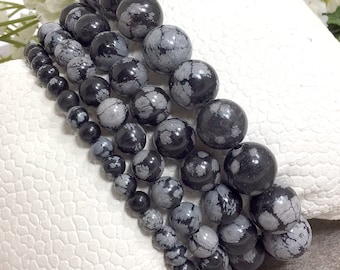 Snowflake Obsidian Beaded Bracelet Handmade Stretch Crystal Round  Beads Bracelet Gift For Women And Men 4mm 6mm 8mm 10mm 12mm