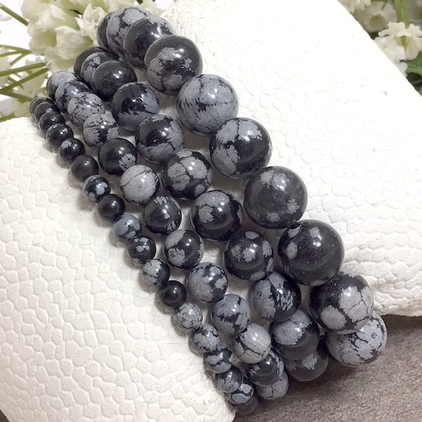 Snowflake Obsidian Beaded Bracelet Handmade Stretch Crystal Round  Beads Bracelet Gift For Women And Men 4mm 6mm 8mm 10mm 12mm