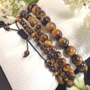 Macrame Tigereye Bracelet, Adjustable Tiger Eye Bracelet Healing Gemstone Crystal Macrame Bracelets Healing Energy Yoga 4mm 6mm 8mm
