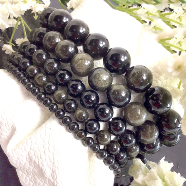 Obsidian Beaded Bracelet Handmade Stretch Healing Crystal Gemstom Bracelet Reiki Jewelry 4mm 6mm 8mm 10mm 12mm