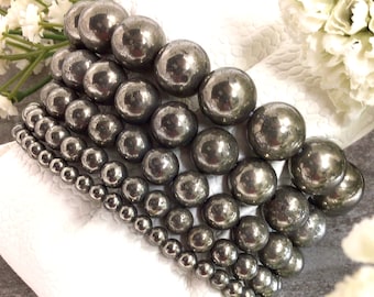 Natural Pyrite Bracelet, Gold Crystal Gemstone Stretchy Jewelry 4-12mm